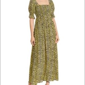 Notes du Nord Olivia Leopard-Print Smocked Maxi Dress